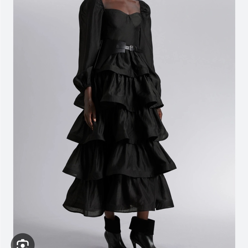 & Other Stories Los Angeles Atelier Black Ruffled, Sweetheart Neck Dress size 10